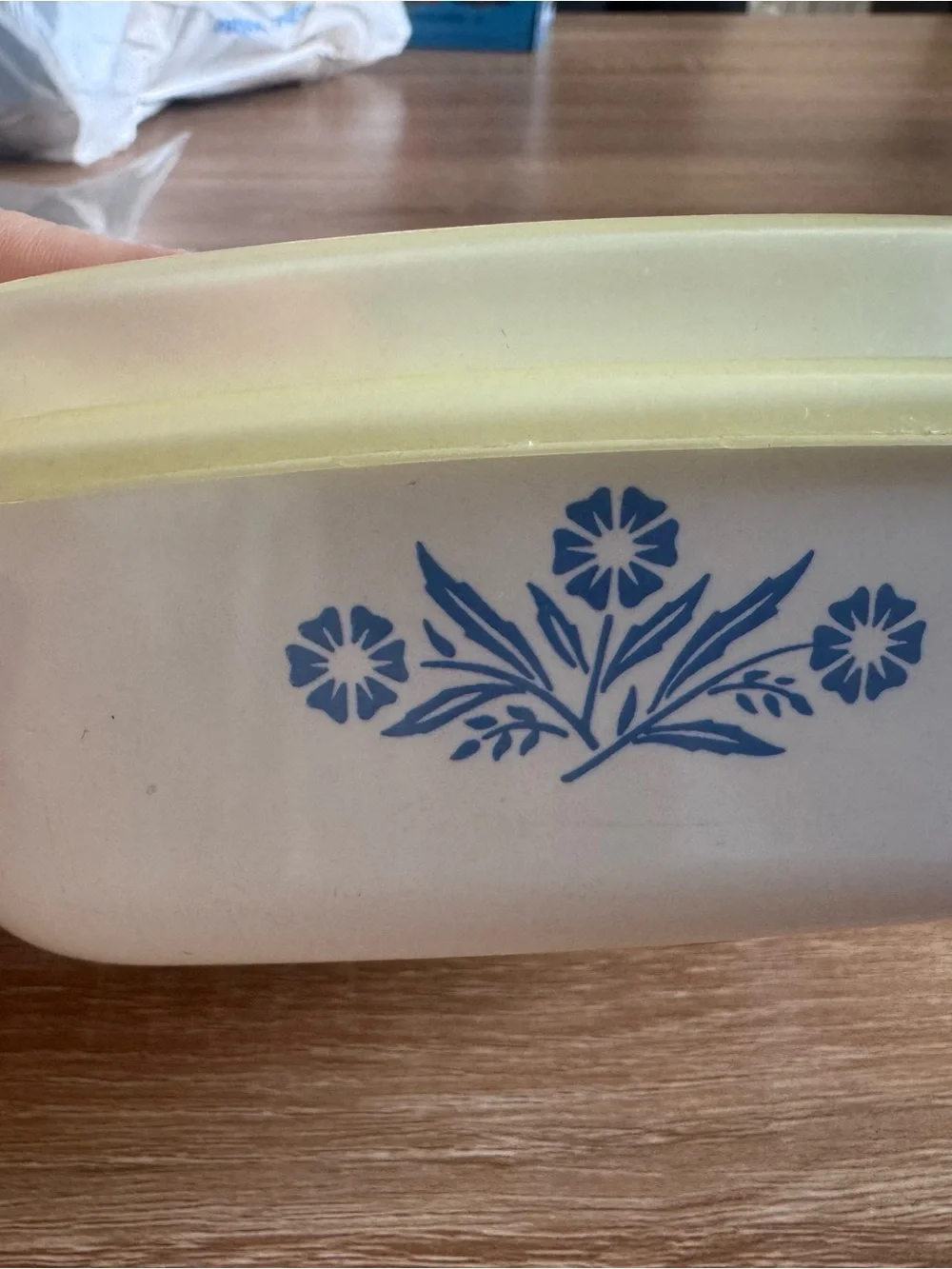 Corningware White Mini Baking Casserole with plastic lid with Blue Floral Motif
